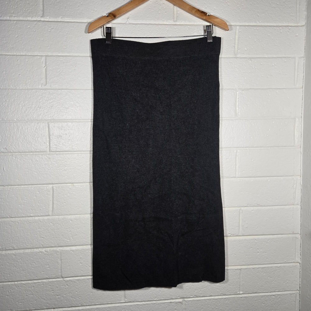 Tahari Ribbed Knit Midi Skirt Charcoal Gray Large 16-20 Office Lounge Casual